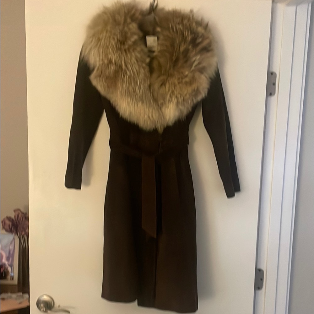 Elegant Brown Fur Collar Coat